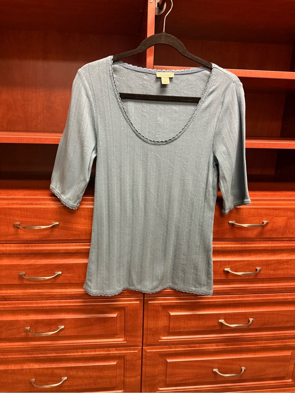 Sundance Scoop Neck Ribbed Knit Top - Slate Blue
